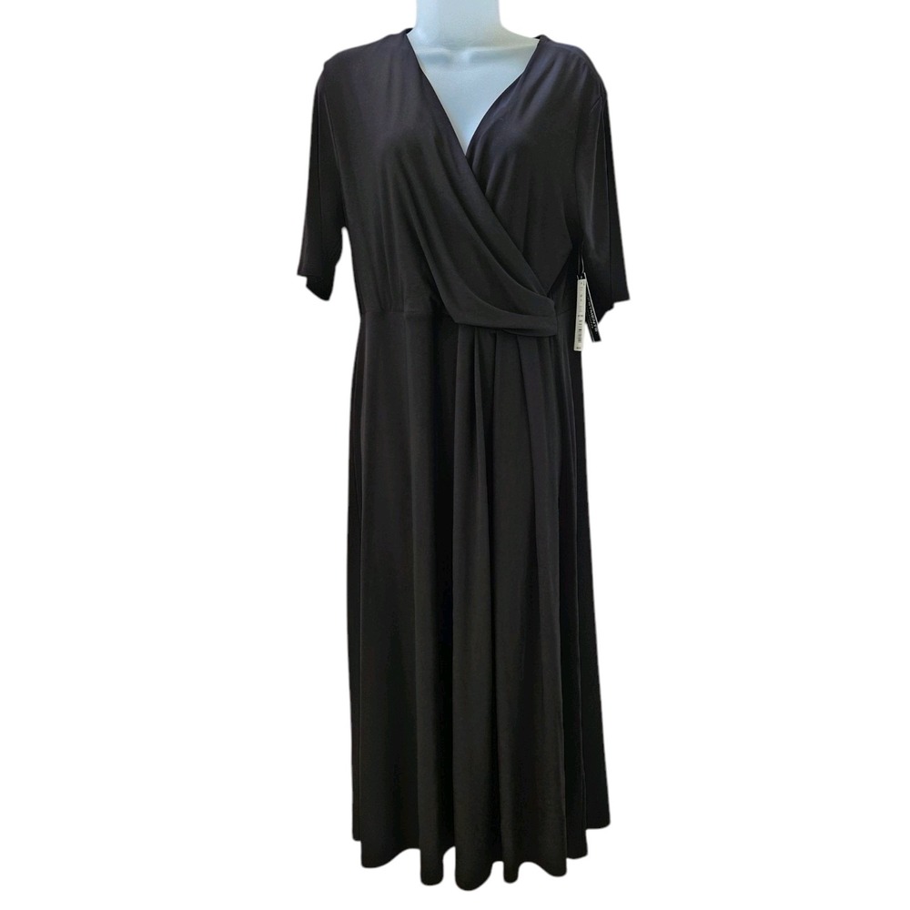 Investments Dress XL Soft Separates Surplice NWT Black Faux Wrap Midi Whimsigoth